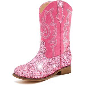 🆕Kids Rose Pink Sequins Boots Glitter Toddler Little Big Mid Riding Shoes